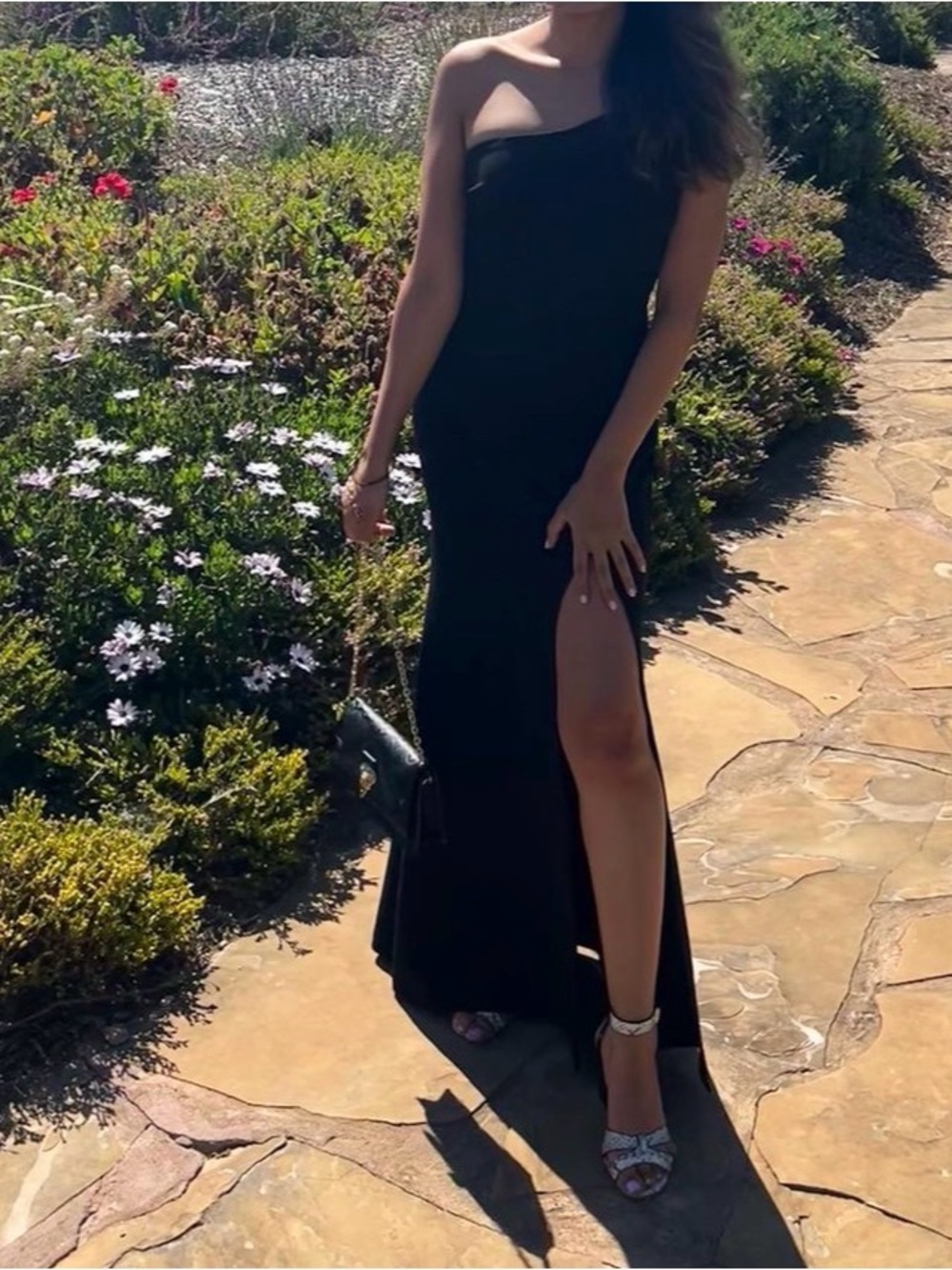 Windsor One-Shoulder Black Evening Dress with Side Slit